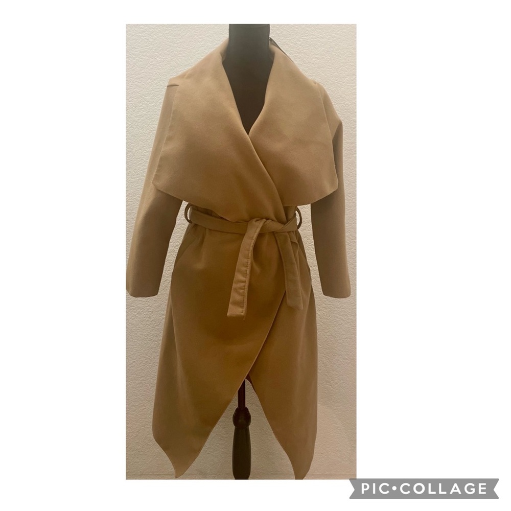 Boohoo Tan Waterfall Wrap around Coat
